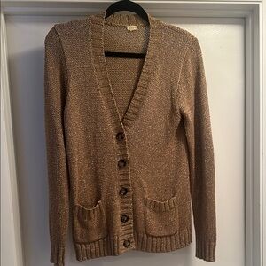 J. Crew Metallic Gold V-Neck Button-Up Cardigan